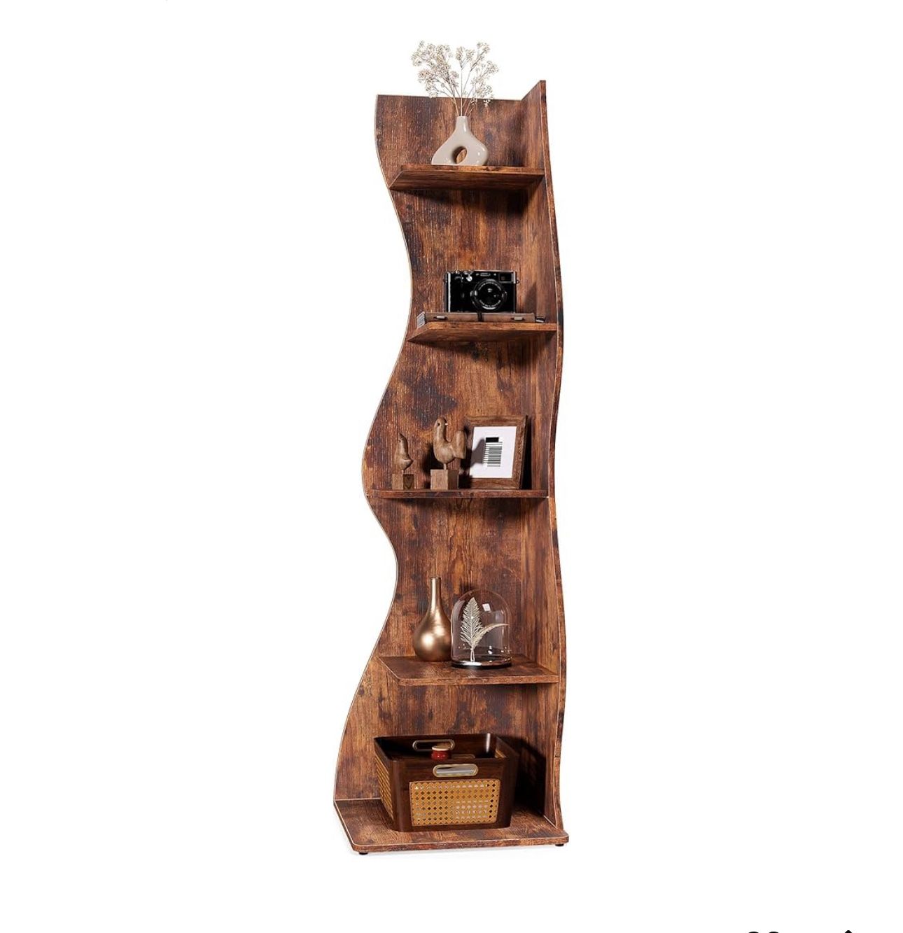 LITTLE TREE Small Corner Shelf, Modern 5-Tier Wall Corner Bookshelf, Stylish Bookcase Storage Rack for Small Space, Living Room, Bedroom