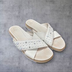 UGG Kari Studded Bling Crystal White Leather Sandals Size 9.5