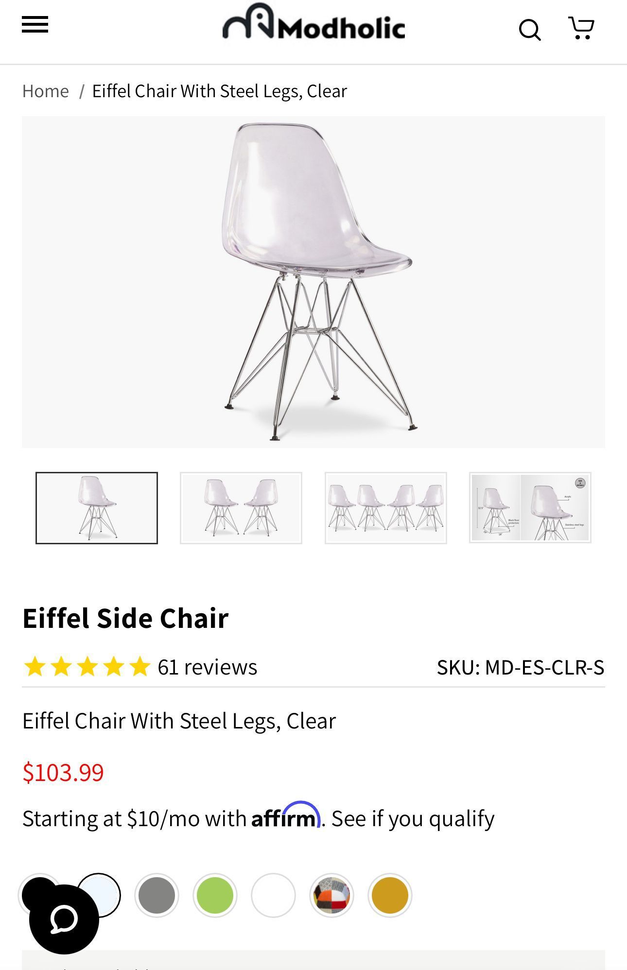 Eiffel Clear Acrylic Side Chair - Like New with Tags 🌟