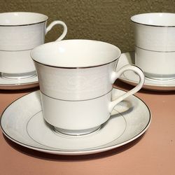 American Limoges Salem Heritage Collection, Lace Bouquet, Set Of Nine Cups And Saucers