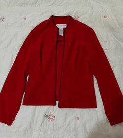 Sag Harbor Red Sleeveless Top & Open Front Jacket Set, Size 10