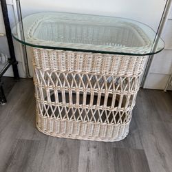 Wicker Ratan Table With Glass Top 27”x21”x22.5” Tall