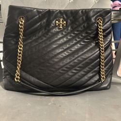 Tory Burch Kira Black Chevron Quilted Tote
