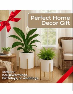 Decorative Flower Pots with Metal Stand for Home Decor - Modern Planters for Hallway, Entryway, and Living Room Decor - Indoor and Outdoor Pots for Pl