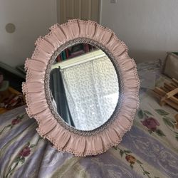 Vintage Syroco Wood Pink & Silver Mirror 