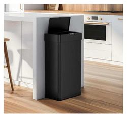 Touchless Sensor Trash Can, 16 Gal Smart Automatic Garbage Bin, Stainless Steel Kitchen Trash Can with Soft-Close Lid, Bag Ring & Light (Black)