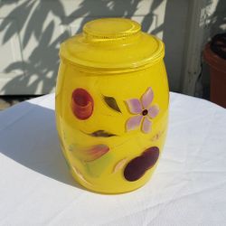 Vintage Mid Century Hand Painted Glass Jar