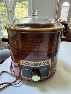 Vintage Crock Pot Crockery Chef 3-1/2 Quart 1031/1015 wood grain with glass lid
