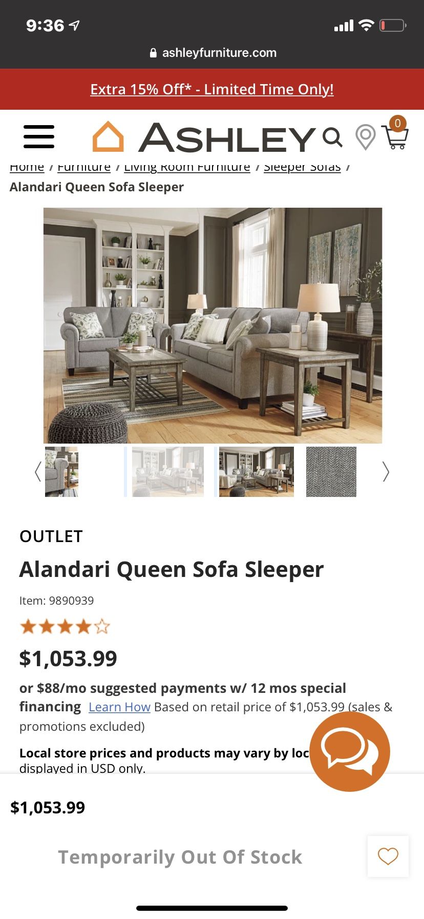 Alandari Sofa Sleeper And loveseat