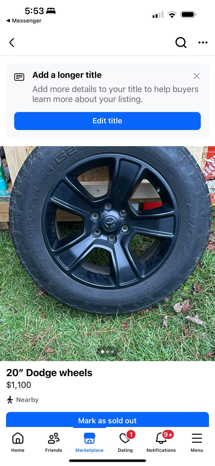 Black 20”inch Dodge Wheels