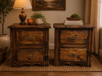 Solid Wood Rustic Farmhouse Nightstands – Matching Pair