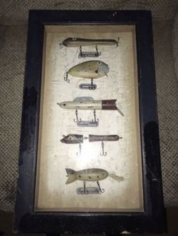 Shadow box with vintage display Lures for nautical Man cave $45