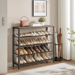 Shoe Rack, Shoe Storage Organiser with 4 Mesh Shelves and Large Surface for Bags, Shoe Shelf for Entryway, Hallway, Closet, Steel Frame, Industrial, H