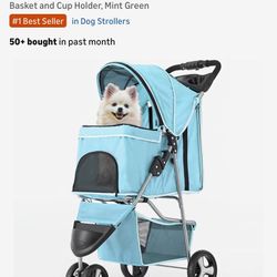 3 Wheels Pet Dog Cat Stroller for Small Medium Dogs Cats, Lightweight Foldable Jogger Stroller w/Storage Basket and Cup Holder,