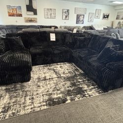 Black Corduroy Sectional w/ Storage & Sleeper – $1,799 🖤🛋️