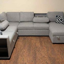 New Sleeper Sectional Couch with Fold Down Table, Wireless Charging and Storage! Free Delivery 🚚!