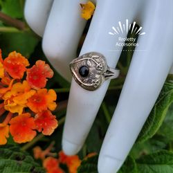 Sterling Silver 925 Ring Heart Shape and Onyx Stone