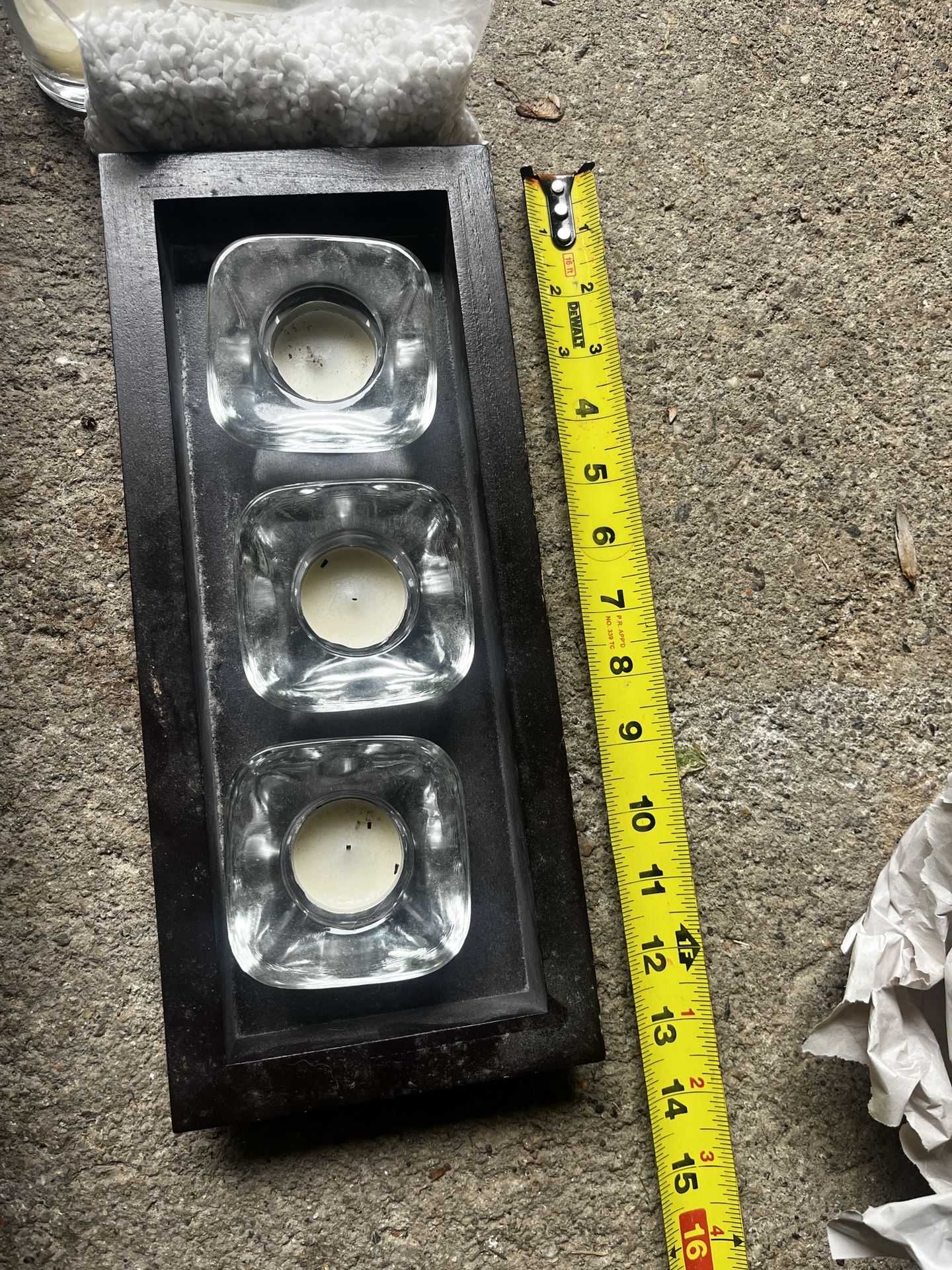 3 Piece Candle With Rocks And Tray