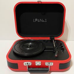 LP&No.1 Portable Record Player Turntable Red Suitcase With Power Cord TESTED/WORKING