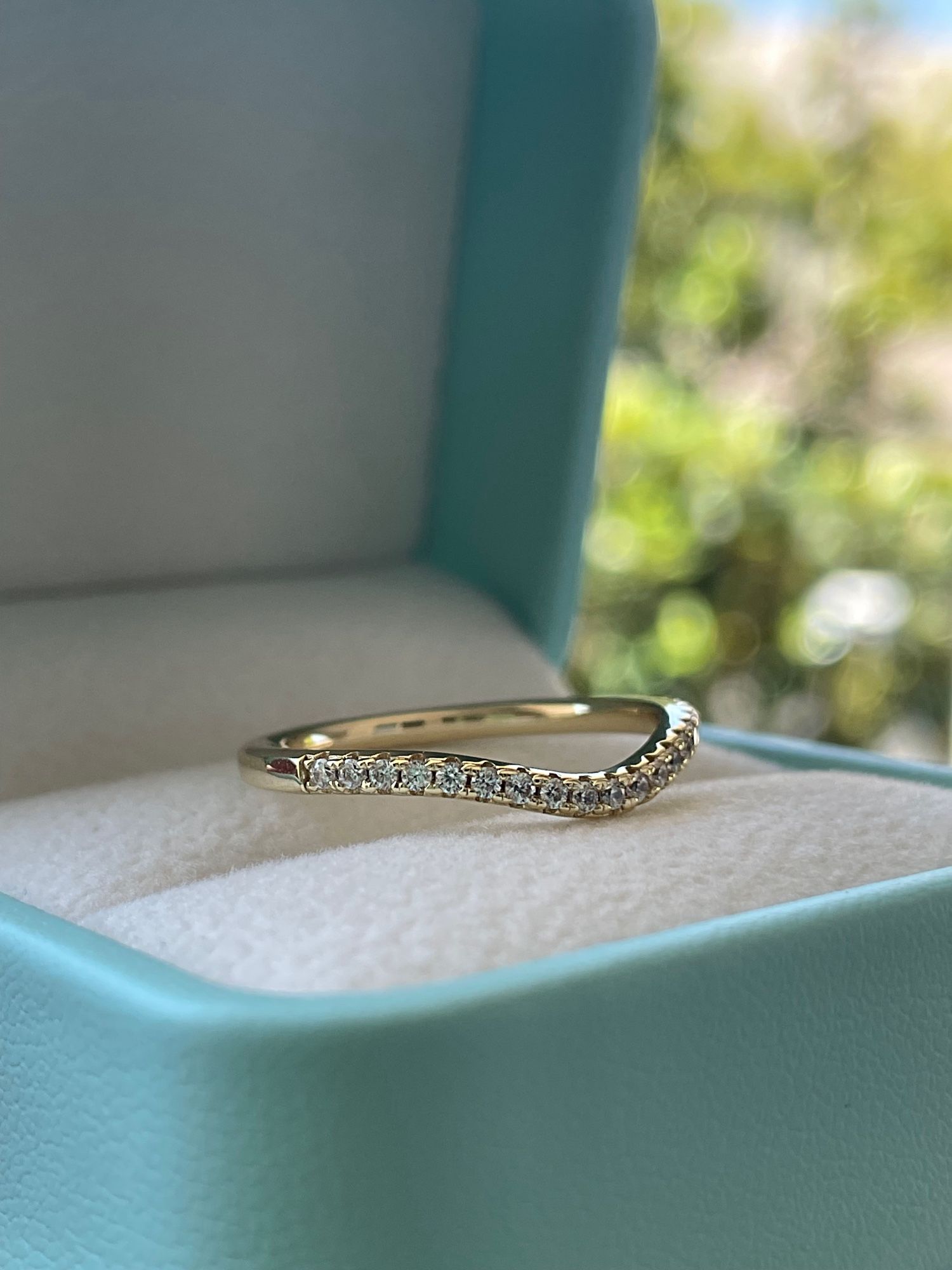 Brand New Yellow Gold Vermeil Curved Wedding Band With CZ Diamonds
