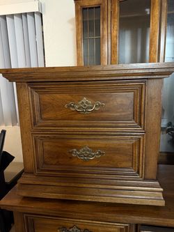 Wood 2-Drawer Nightstand with Brass Handles