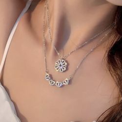 Four Leaf Clover Necklace Silver Open Convertible Small Heart Pendant Necklace