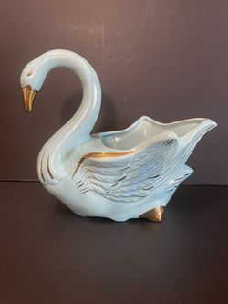 1950’s Royal Copley Iridescent Blue with Gold Trim Lusterware Swan Planter