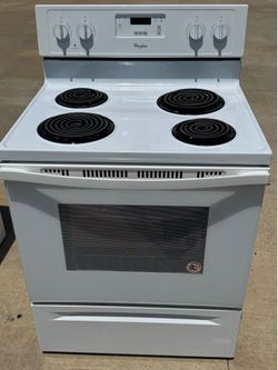 Electric whirlpool stove   white color  Works perfectly no issues at all. Extra for delivery. Same day delivery and installation available