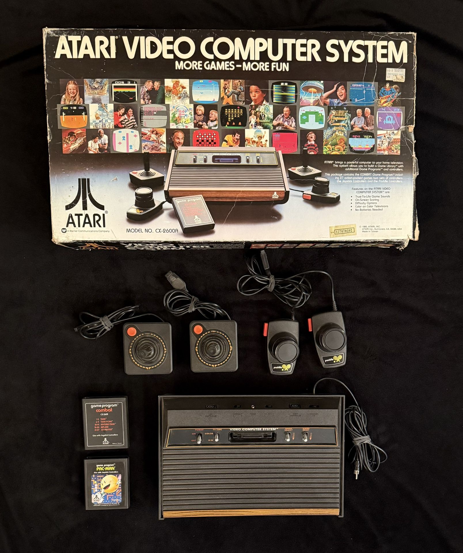 Atari 2600 - Original Box, Joysticks, Paddles, and Two Games