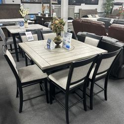 7PC Gray / Black Dining Table Set