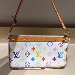 LOUIS VUITTON: Louis Vuitton x Takashi Murakami 2003 White Monogram Pochette Bag
