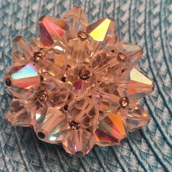 Vintage Aurora Borealis Cluster Bead Round Pin