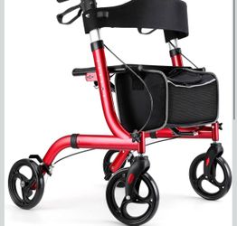 Folding Rollator Walker with Seat and Four 8-inch Wheels-Medical Rollator Walker with Comfort Handles and Thick Backrest-Lightweight Aluminium Frame R