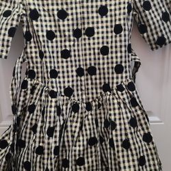 Fancy Christmas Holiday party dress girls 8 by My Michelle. Black velvet dots white with gold shiney threads. Nice and crisp