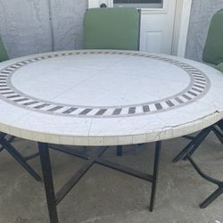 Large Stone Table With Chairs And Cushions 
