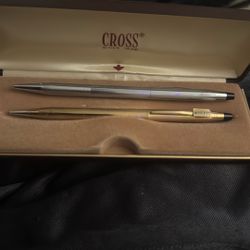 10 Karat Gold Cross, Pen, And Silver Cross Pencil