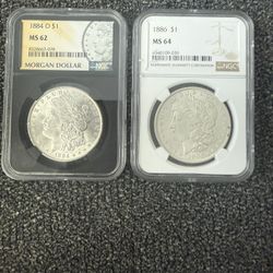 (2) Morgan Silver Dollars MS NGC