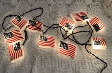 String Of 10 American Flag Lights 4th July Blow Mold Covers