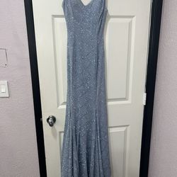 Light Blue Glittery Open Back Prom Dress 