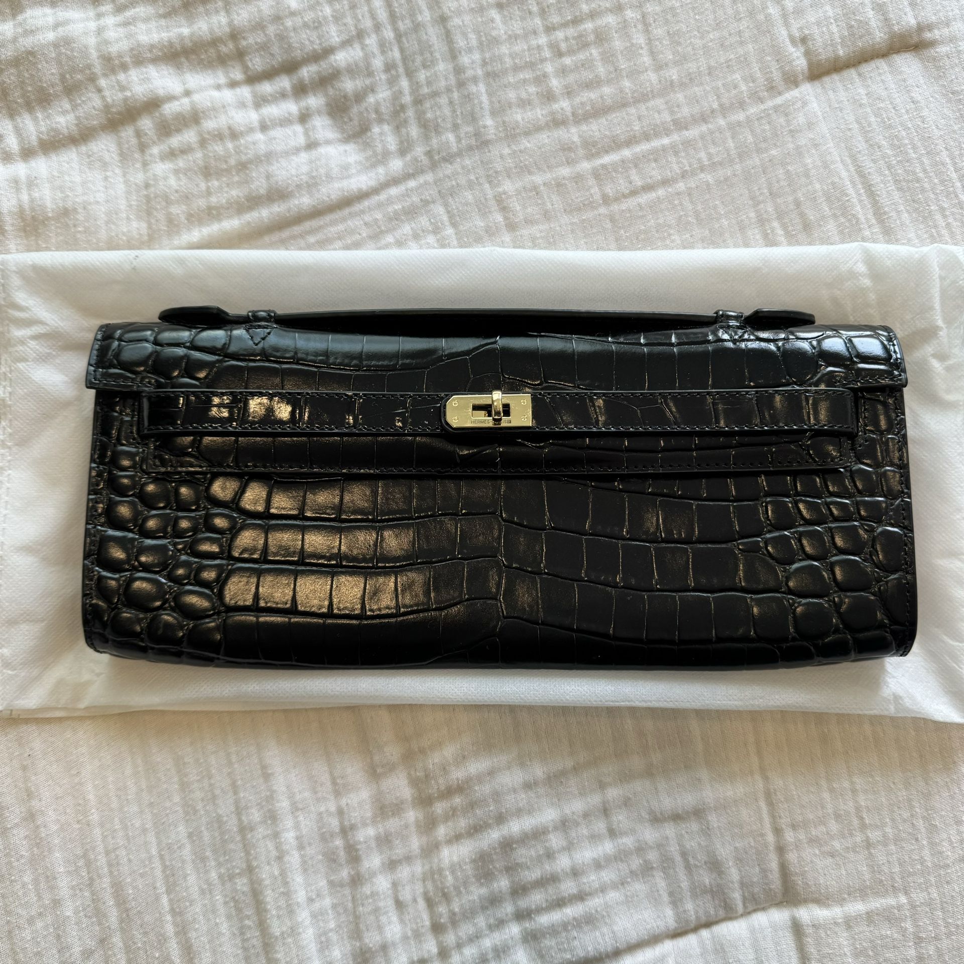 H Crocodile Kelly Cut Clutch Designer Purse