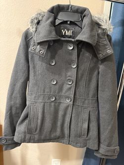 YMI ladies Gray Double-Breasted Wool Blend Coat