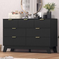 New Fluted Dresser for Bedroom,7 Drawer Dresser for Closet,Storage Cabinet and Chest of Drawers with Gold Handle,TV Stand,Storage Organizer for Living