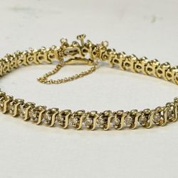14k Yellow Gold Fancy 3 Ct Diamond S Style Tennis Bracelet 6.5” Long, Weights 16.1 Grams 