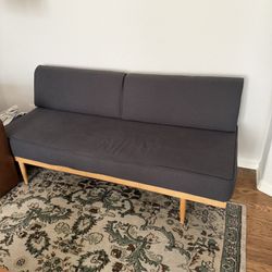 Antique Navy + Wood MCM Sofa