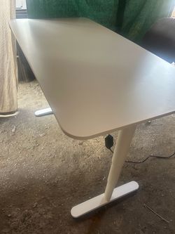 White desk raising table with chair