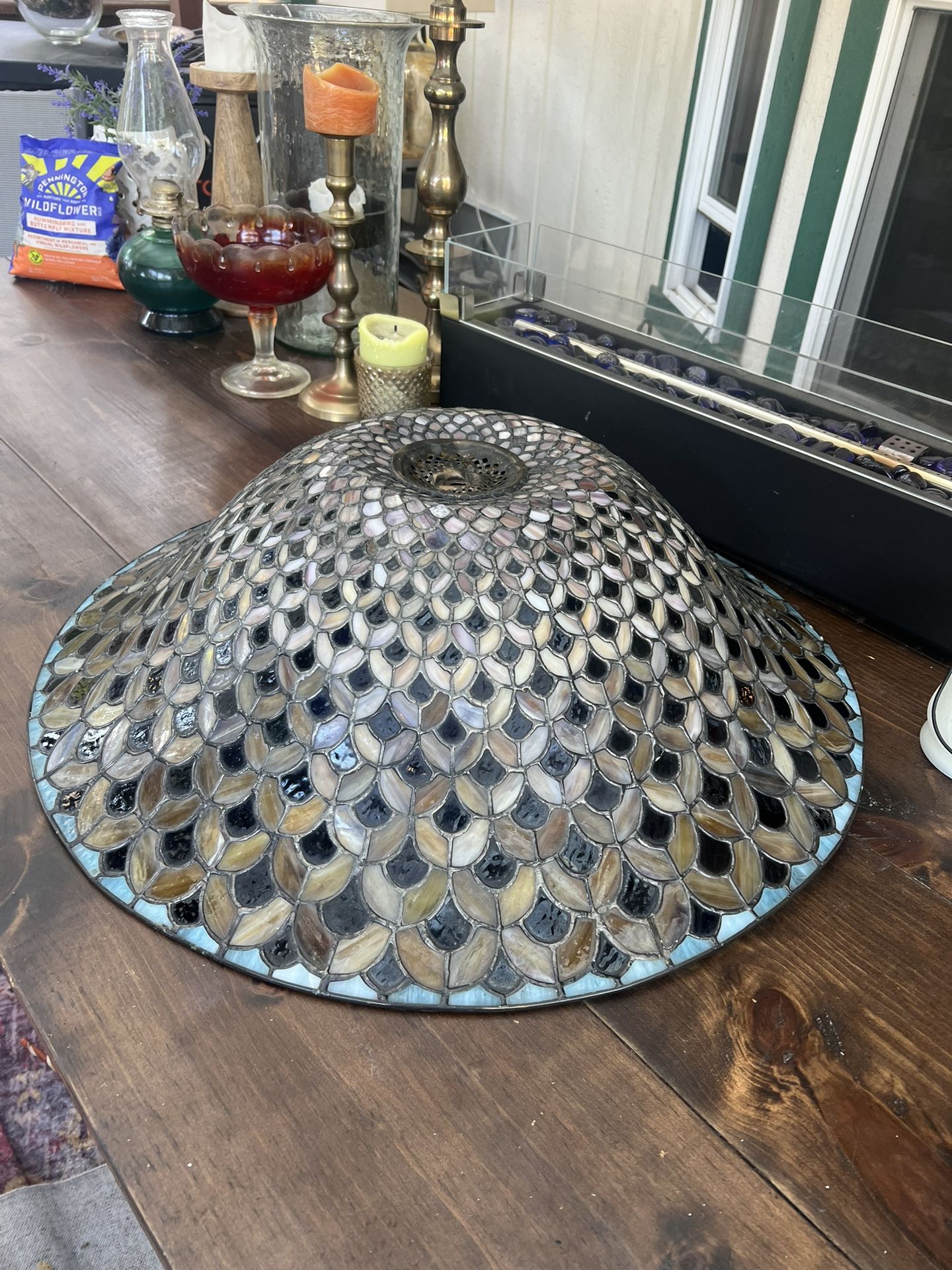 Antique Huge Scalloped Tiffany’s Style Lamp