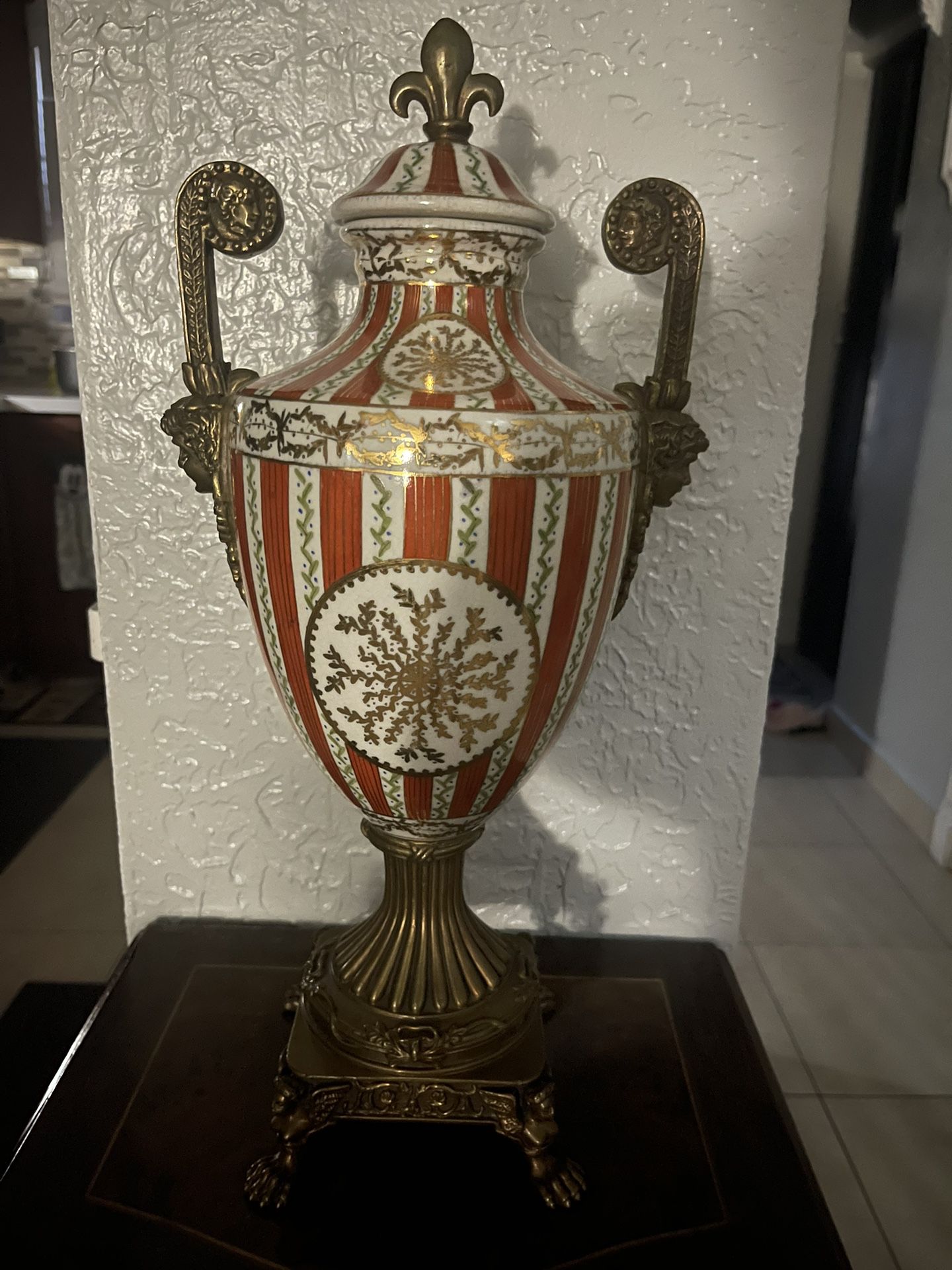 Antique Porcelain And Bronze 18”inch Tall Urn ⚱️ Vase