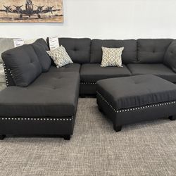 Black Sectional + Ottoman – Just $799! 🖤🛋️