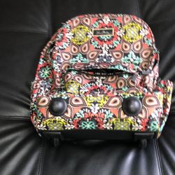VERA BRADLEY Rolling Tote Bag Pull-up Handle, Wheels And Lots Of Compartments 