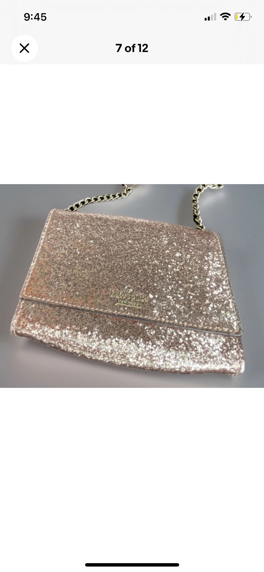 Kate Spade New York Pale Pink GLITTER & Rose Gold Crossbody Bag Purse